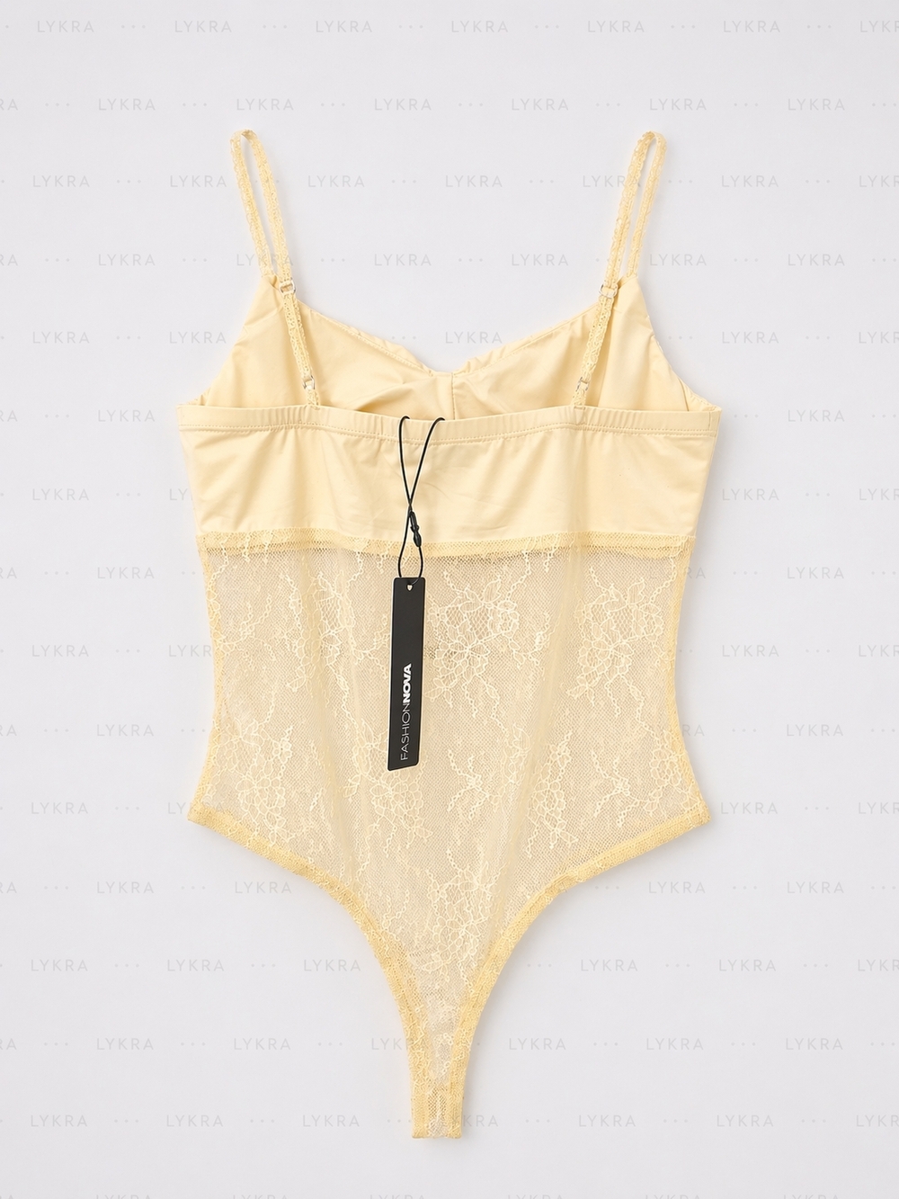 Fashion Nova Pale Yellow Lace Bodysuit - Picture 2 of 5